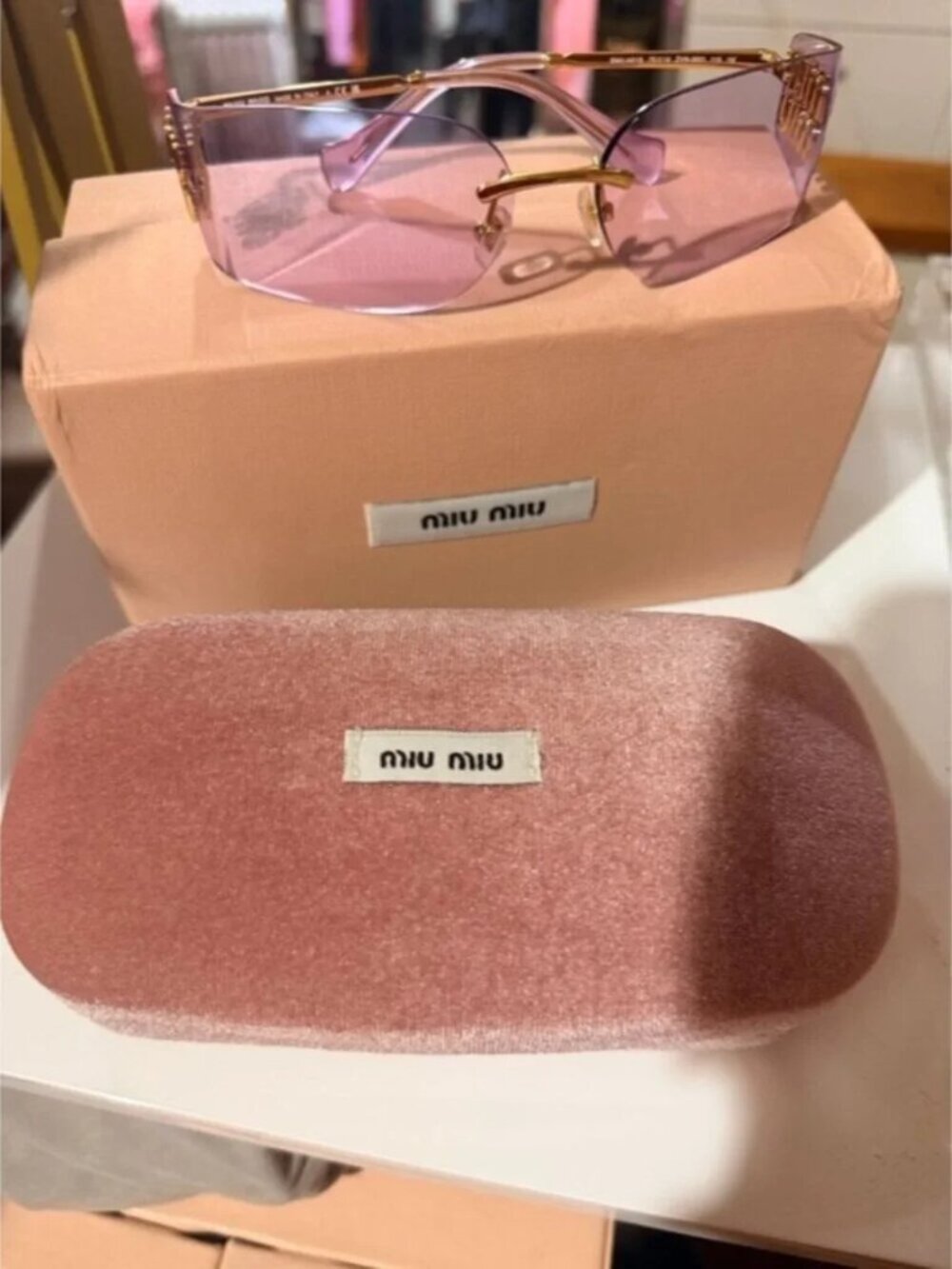 Miu Miu Lavender Rimless Sunglasses with Gold Hardware - Picture 3 of 7